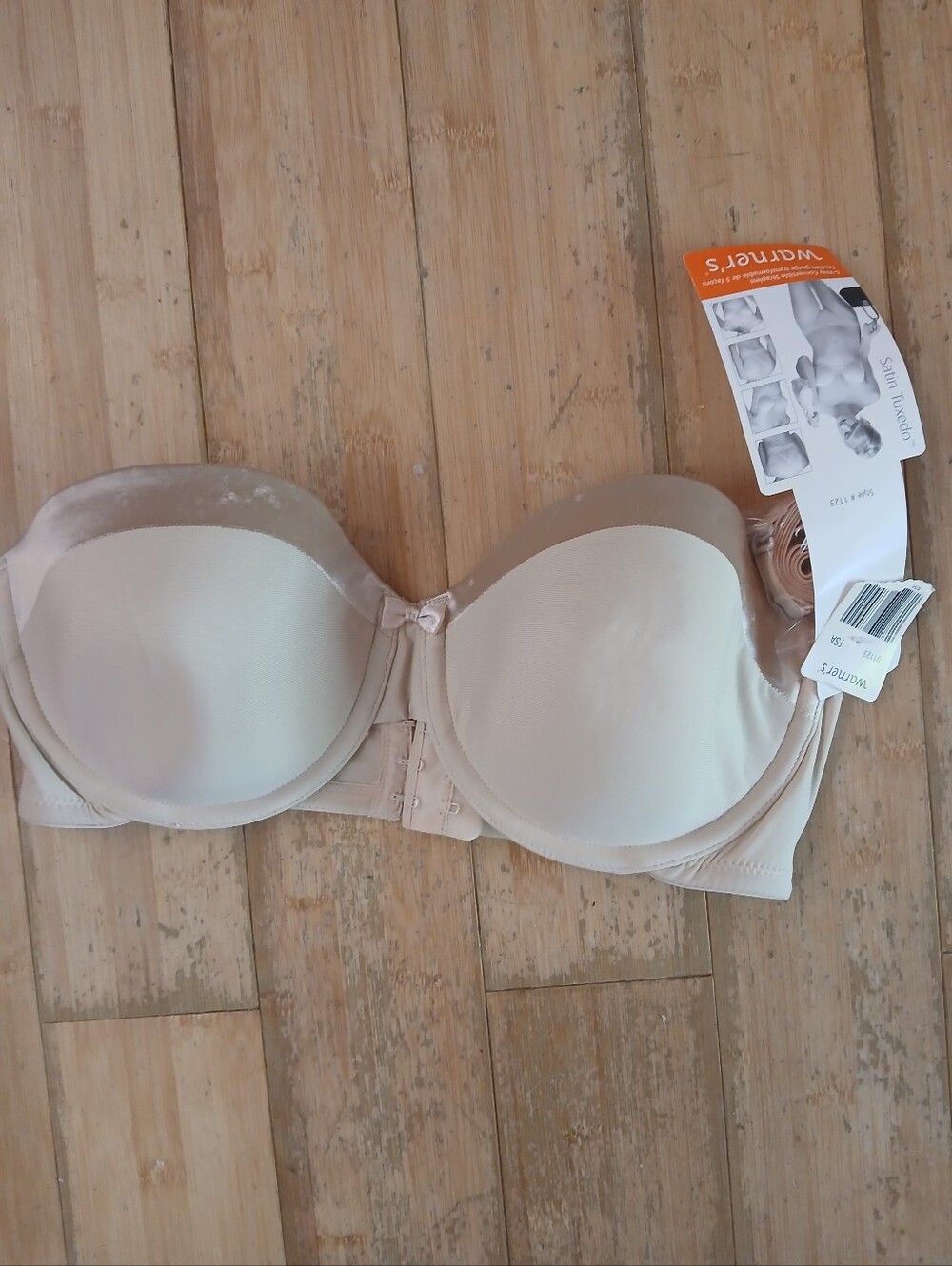 Warners Strapless Bra 36D 1123 5 Way  Convertible Beige Satin Tuxedo Nwt Flaw. *